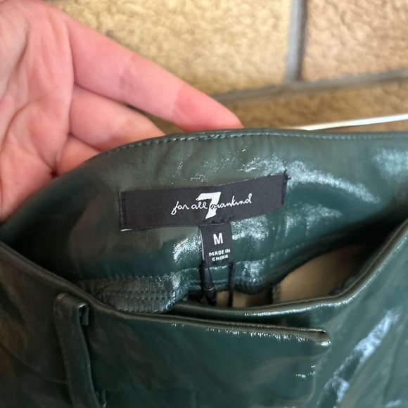 NWT 7 For All Mankind Faux Leather Shiny Flare Leg Green Pants 82580 Size M - Picture 4 of 9